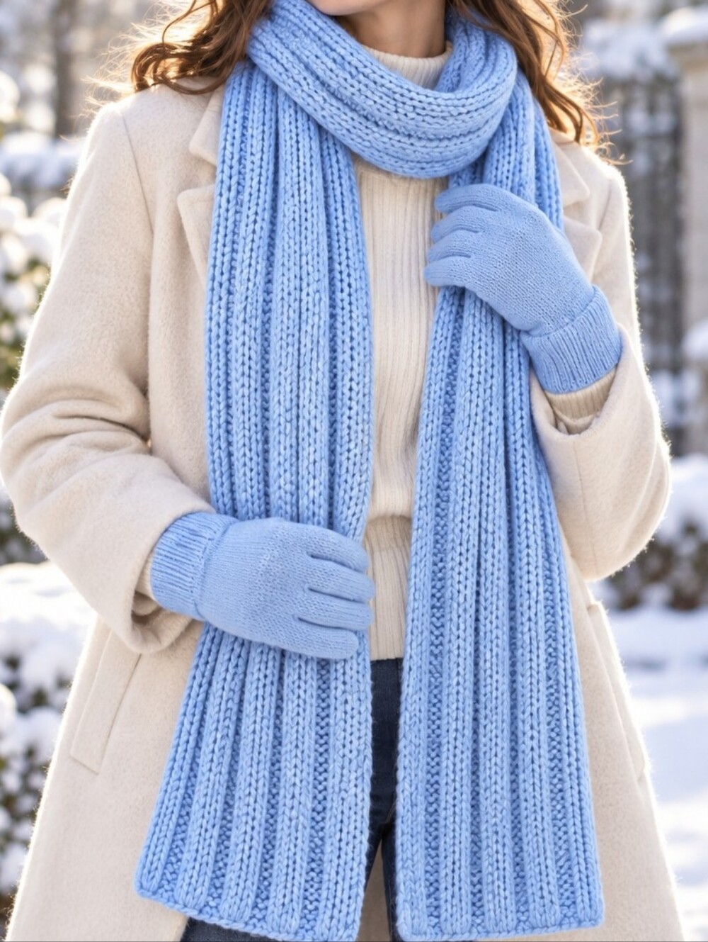 NWT light Blue Rib Knit Scarf & Gloves Set OS Cozy Preppy Soft Girl Dreamy Cozy